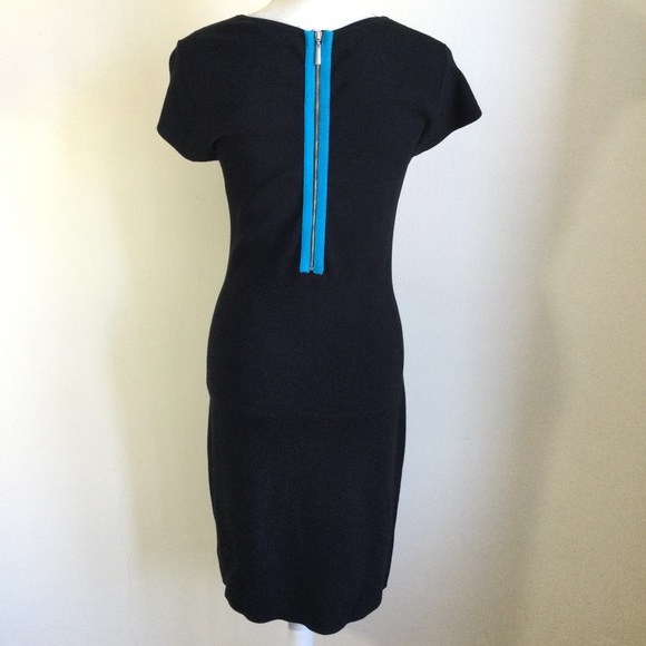 REBECCA TAYLOR DRESS V-Neck Black White Bodycon Midi Size Small - Picture 3 of 6